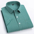 RNSHANGER Mens Cotton Plaid Shirts Short Sleeve Thin Summer Standard Fit Checked Casual Shirt Daily Turn-down Collar Shirt