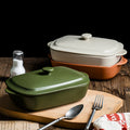 Kitchenware Oven Safe Rectangular Lasagna Pan Deep Ceramic Bakeware With Lid