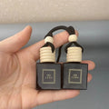 8ml Black Bottle with Printing and Wooden Cover with Black Lace Glass Refill Empty Car Perfume Diffuse Hanging Fashion Bottle