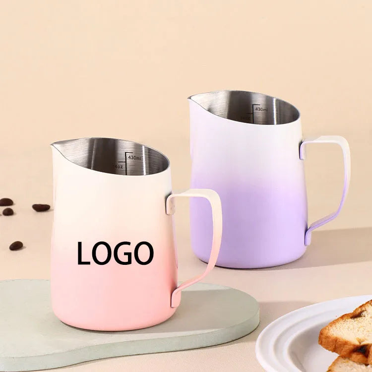 Wholesale Stainless Steel Coffee Milk Jugs With Temperature Stamped Milk Frother Pitcher Printing Milk Pitcher