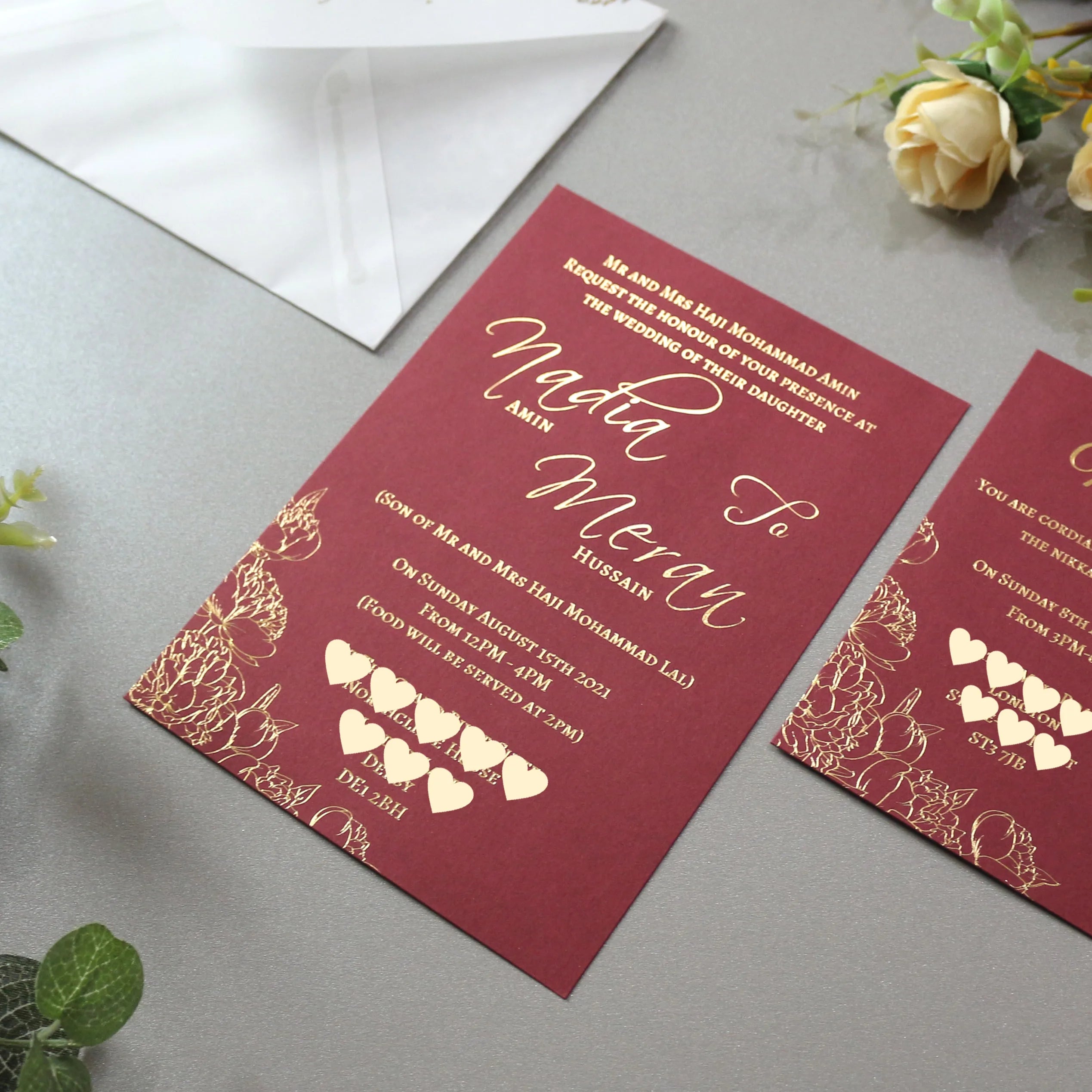 Hottest Luxury Style Paper Party Card With Gold Hot Stamping Foil Vellum Paper Envelope Vintage Paper Wedding Invitation Cards