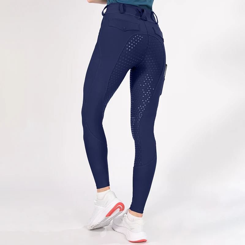 Navy Blue Horse Riding Leggings Equestrian Breeches for Rider Compression Leggings Full Seat Silicone for Women