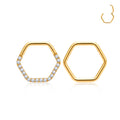 16G 316L Surgical Steel Hexagon Septum Clicker Cartilage Helix Daith Earring Nose Ring & Ear Tragus CZ Fashion Piercing Jewelry