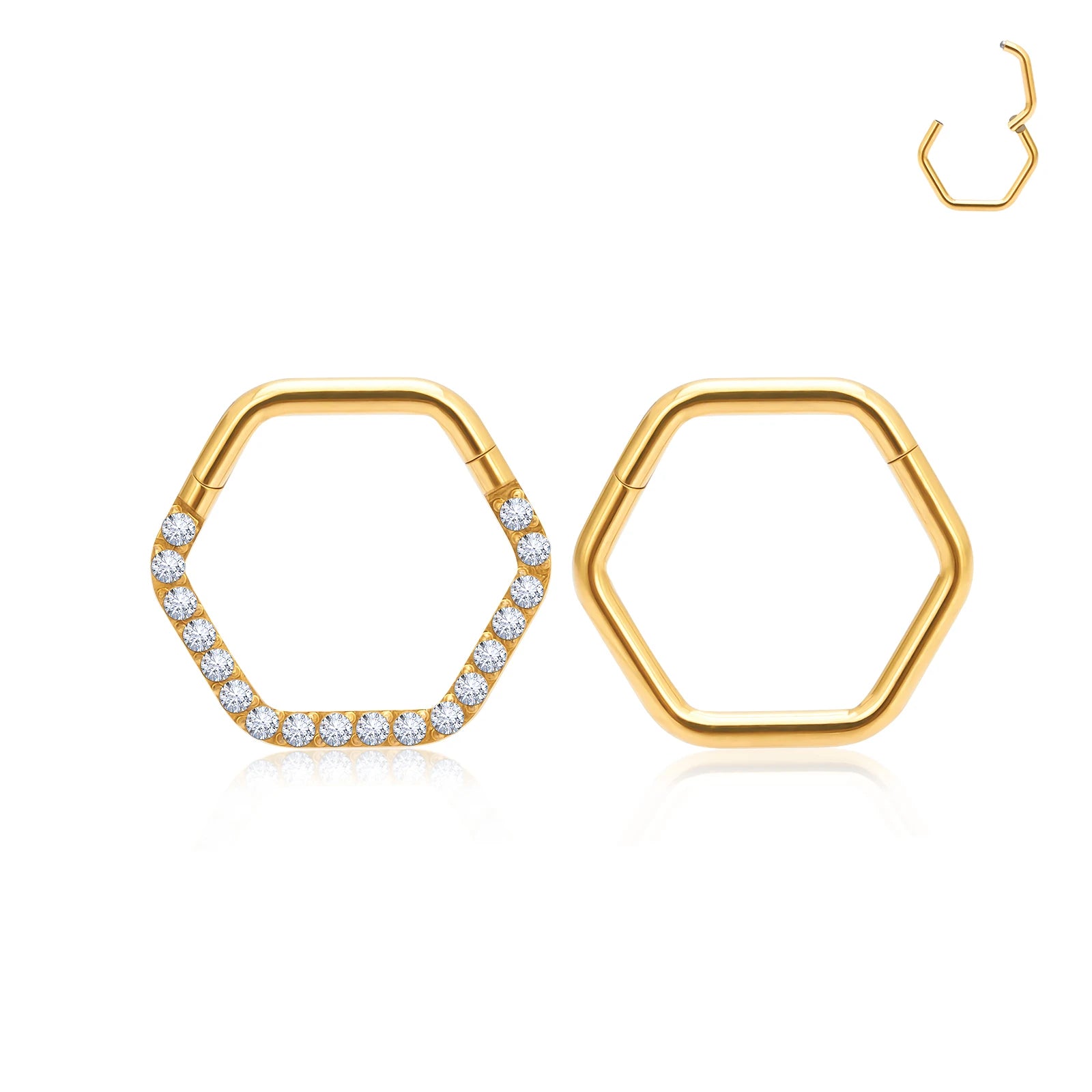 16G 316L Surgical Steel Hexagon Septum Clicker Cartilage Helix Daith Earring Nose Ring & Ear Tragus CZ Fashion Piercing Jewelry