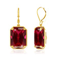 Hot Sale Ruby Rectangle Red Gemstone Jewelry Sterling Silver Women Wedding Gold Plated Vintage Earrings