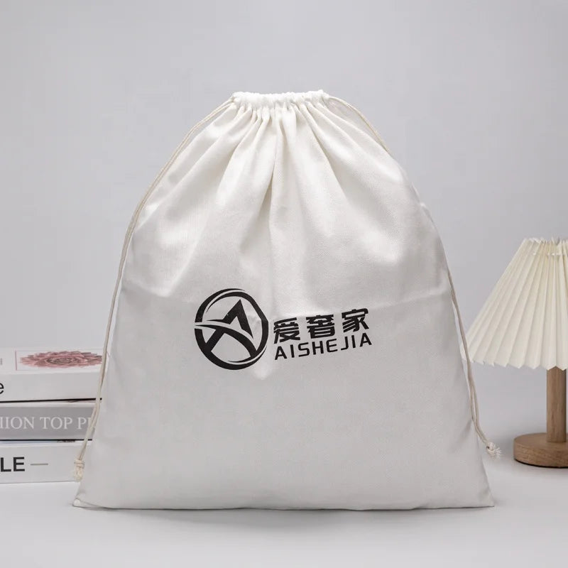 Recyclable Cotton Bag Gift Packaging Bag Custom Logo Printed Cosmetic Toys Sembroideredt Cotton Pouch Hot Selling Custom White