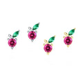 Cute and Exquisite Fruit Earrings 925 Sterling Silver Gold Plated pink Small Cherry Stud Earrings