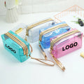 Custom Logo Clear Cosmetic Bags Pvc Clear Transparent Zipper Organizer Makeup Toiletry Storage Monogram Glitter Cosmetic Bag