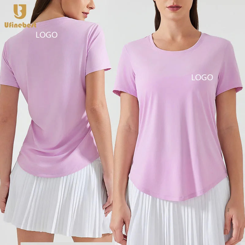Cool Jacquard Mesh Women's Summer Quick-Dry Breathable Yoga Sports T-Shirt Loose Slimming Fitness Running for Adults