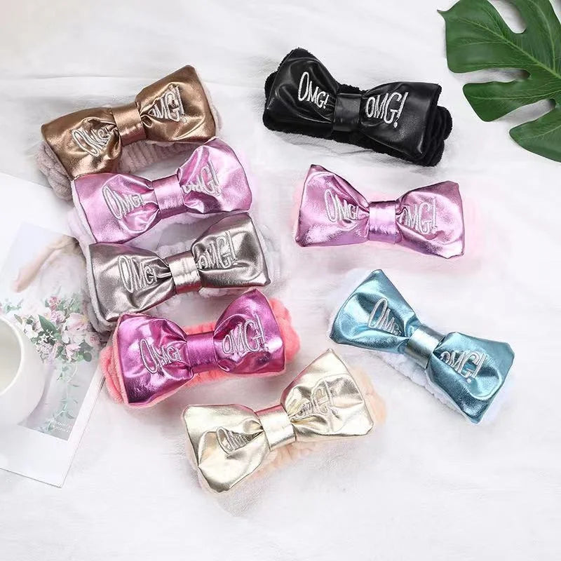 Women's Vintage 2021 PU OMG Hair Accessories Adjustable Flannel Facial Hairband Makeup Headband and Toweling Band for Girls