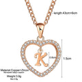 Qiuhan OEM Womens Jewelry Name Initials Heart Pendant Necklace 26 Letters Zircon Love Necklaces Wholesale Metal Dropshipping 4g