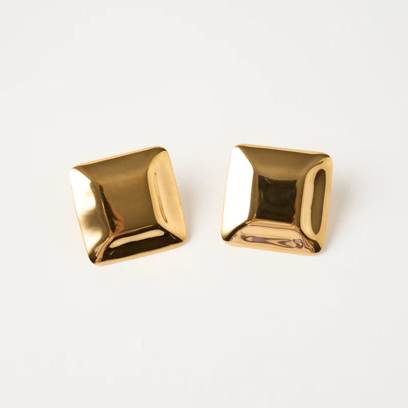 New Arrival Minimalist Stainless Steel Chunky 18k Gold Plated Square Stud Earrings