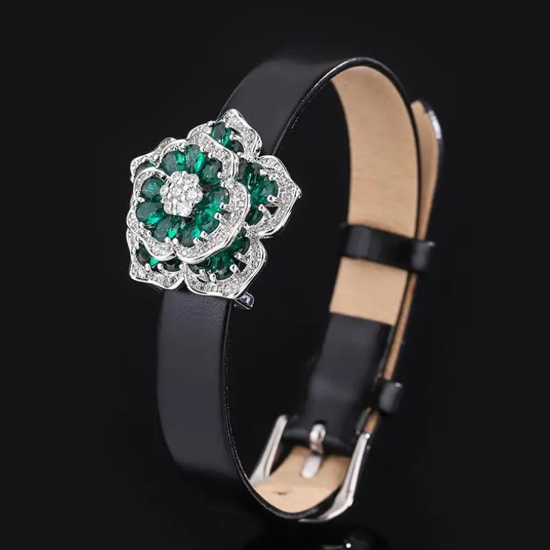Luxurious and Shiny Flower Zircon Bracelet Ring Gemstone Jewelry for Women