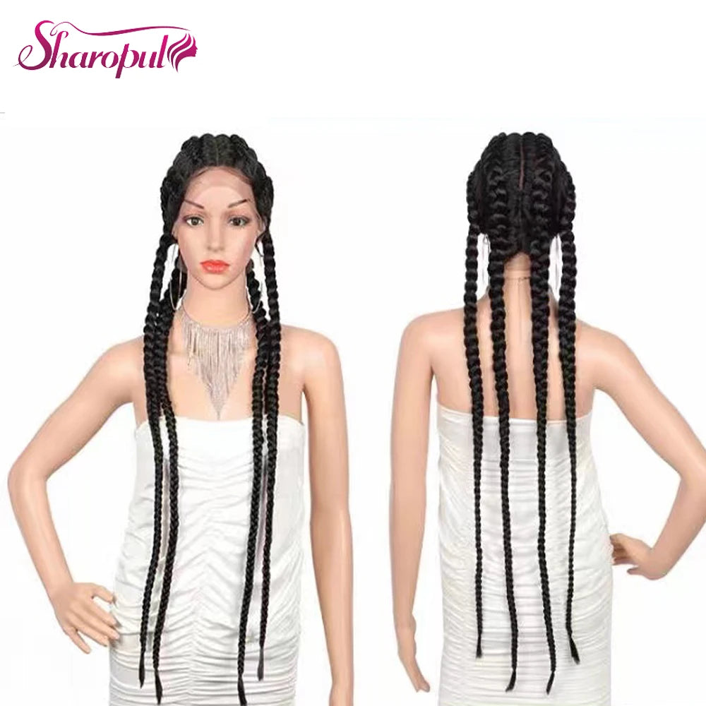 Wholesale 30 Inch Long 4 Braids Cheap Braided Wig Braiding Synthetic 13*4 Lace Front Wigs for Black White Women
