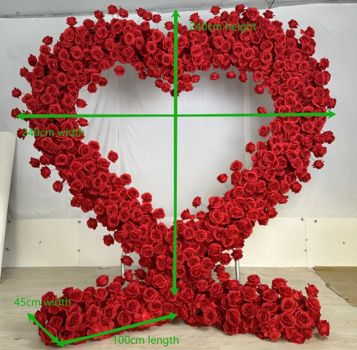 L-HFA035 Wholesale Artificial Flower Heart Arch Wedding Red Heart Flower Arch Backdrop Heart Flower Arch for Wedding Decoration