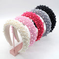 European New Arrival Women Sponge Hair Accessories  Pearl Hair Hoop Full Stars Shiny Gemstone Baroque Pearl Headband