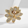 Jachon Elegant Rhinestone Flower Brooch Pins for Women Costume Corsage Broach With Simulated Pearl