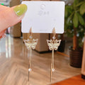 S925 Silver Needle Butterfly Earrings Long Micro Pave Cubic Zirconia CZ Butterfly Tassel Earrings Wire for Lady