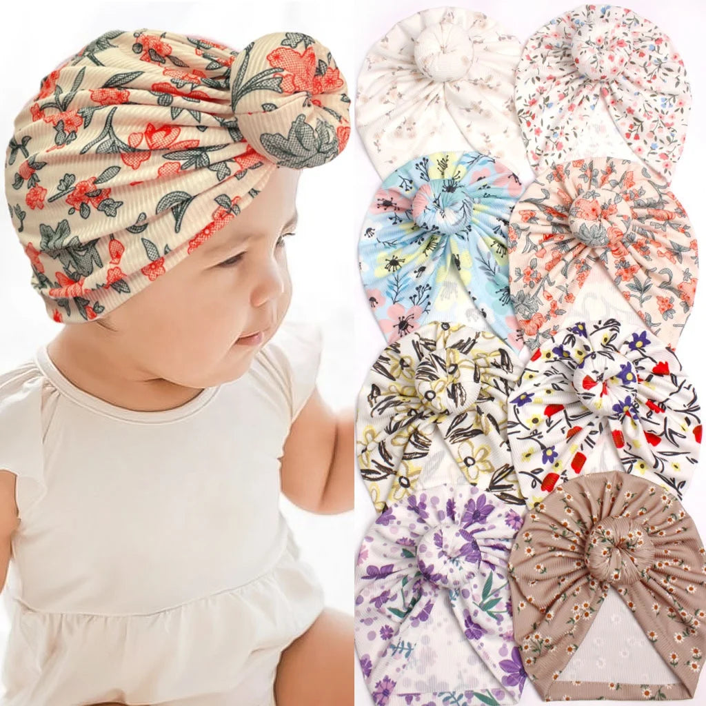 WD-A478 Colorful Printed 100% Polyester Cute Pattern Turban Hats for Baby Toddler Spring Summer