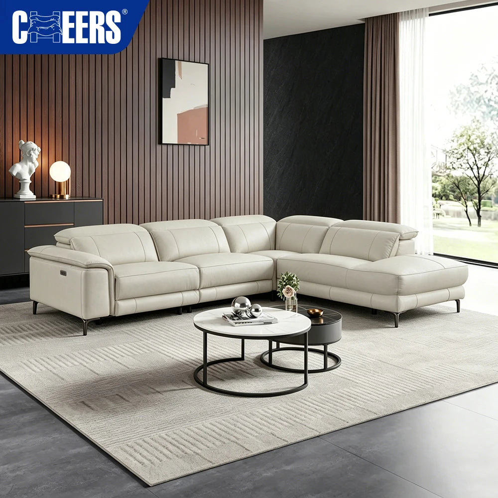 MANWAH CHEERS Contemporary Modular Villa Living Room Leather Sofa Ergonomic Armrest Design Corner Sectional Electric Recliner