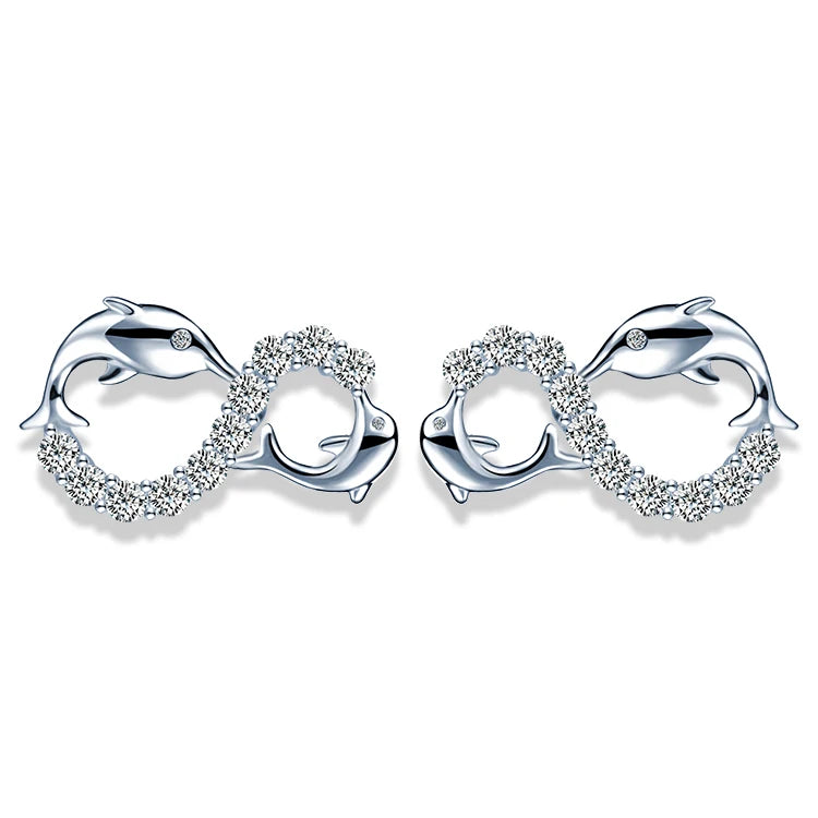 2020 New Trendy 925 Silver Ear Ring Dolphin Stud Earrings for Women