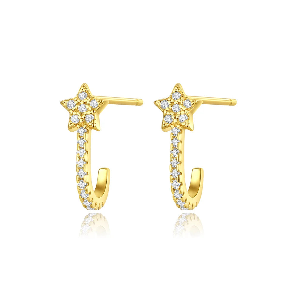 Elegant Korean Lady 925 Silver Ear Hook Star Earring Jewellery Gold Plated-for Weddings & Parties