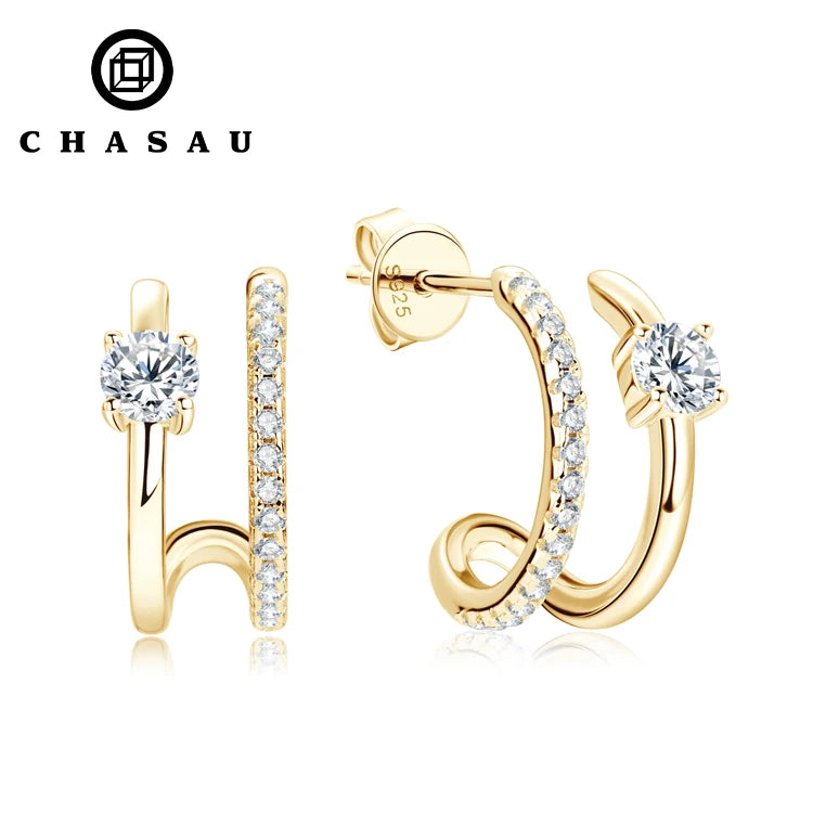Latest Style New Designed 4mm 0.3ct Moissanite 925 Sterling Silver Women's Fashion Huggie Half Hoop Earrings MegaBDM