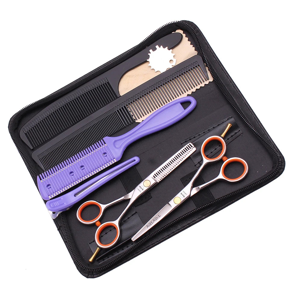 Hairdressing Scissors AQIABI China Stainless Right-Handed 20-30% Thinning Rate 58-60HRC Hardness Hair Cutting Scissors Set 4.5"