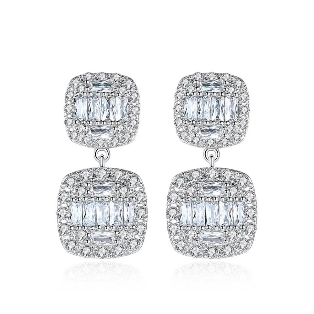 LUOTEEMI Luxurious Square Shape Drop Earring with AAA Cubic Zircon for Woman Wholesale Jewelry Gift
