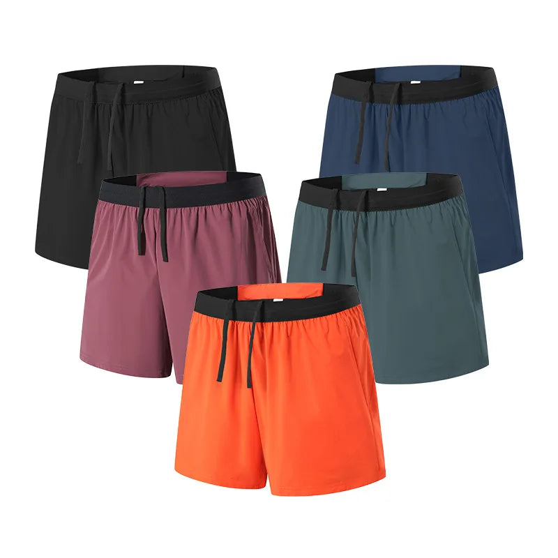 Men's Casual Summer Running Shorts Quick-Drying Double-Layer Lining Three-Point Drawstring Closure for Outdoor Marathon Sports