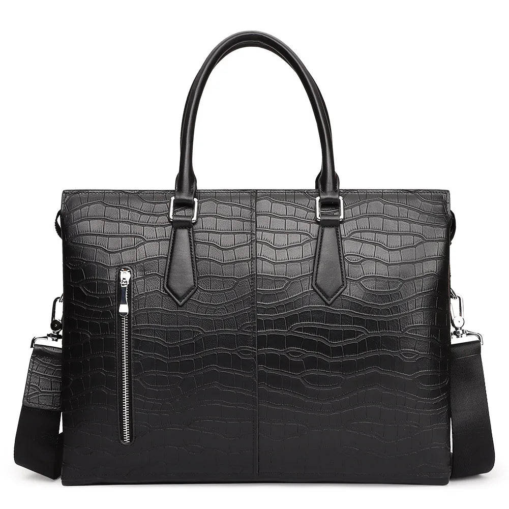 HUMERPAUL Genuine Leather Men Briefcase Business Office Laptop Handbag High Quality Crocodile Shoulder Crossbody Bag for Travel