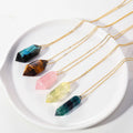 New Mix Colors Natural Crystal Double Pointed Pillar Hand Polished Hexagonal Prism Pendant Copper Necklace Pendant