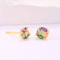 Men's Women's Unisex Gold Plated Brass Round Stud Earrings IEC Out Zircon Diamond Hip Hop Bohemia Style for Trendy Parties