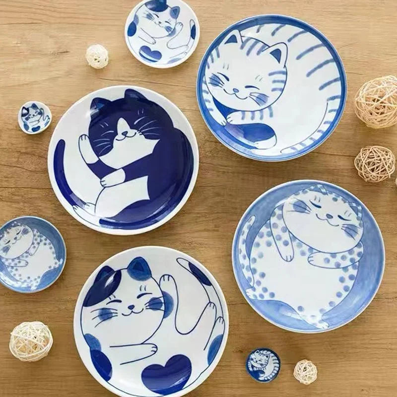 Cute Cat Mini Heart Shaped Pigments Ceramics Soy Dish Sauce Vinegar Jam Dishes Kitchen Small Plate Set Tableware Gifts