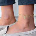 Fenny Jewelry 18K PVD Gold Plated Luxury Zirconia Pave Alphabet 26 English Letters Pendant Stainless Steel Anklet for Women