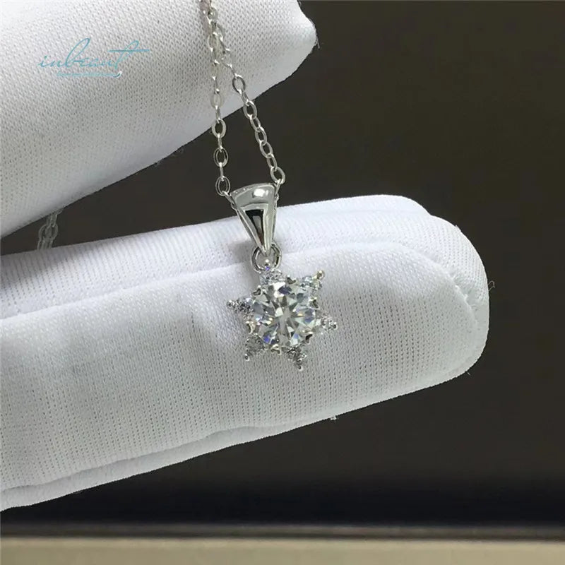 Silver 925 Original 1 Carat Diamond Test Past Brilliant Cut D Color Moissanite Star Pendant Necklace for Women Fine Jewelry