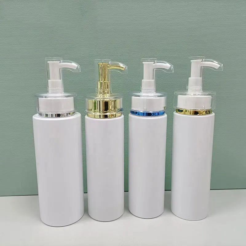 Deluxe 100ml 200ml 300ml & 500ml PET Plastic Body Lotion Shampoo & Shower Bottles with Pump White Empty Skincare Containers
