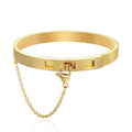 Stainless Steel Stackable Adjustable Cuff Bracelet with 18K Gold Plated Elegant Thin Bangle with Lobster Hanging