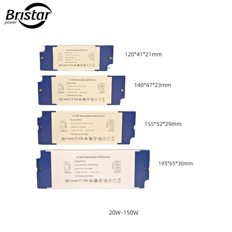40W Indoor LED Driver Strip Lights IP20 0-10V Dimmable 12V/24V Short Circuit Protection High PF>0.95 Single Output 5-Year