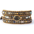 Vintage Beads Bangle Wristband Stone Labradorite Natural Bead Leather Wrap Bracelets Women
