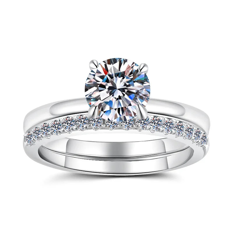 Luxury Simple 1CT Moissanite Row Ring Gold Tone Elegant Women's Jewelry Europe US Hot Sale Wholesale