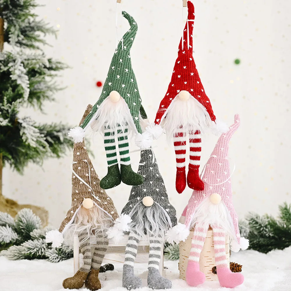 New Batch Christmas Plaid Hat Old Man Dwarf Hanging Leg Pendant Creative Faceless Doll Ornaments Knitted Fabric 40x10cm