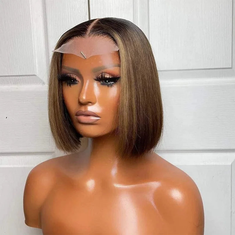Clj Cheap Germany Human Hair T1B/30 Bobo Wig Straight Transparent Glueless 2X6 Lace Front Wig  Short Curly Bob Wigs for Women