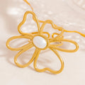 Fashion Stainless Steel Pearl Irregular Hollow Flower Jewelry INS Style 18K Gold Plated Open Ring for Women