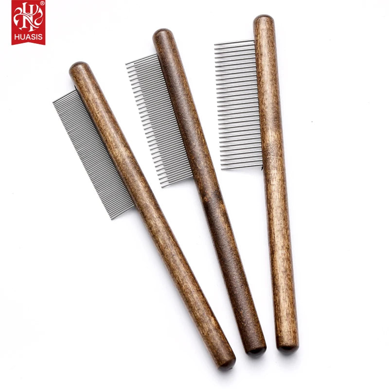PCM-2 Eco-Friendly Colorful Dog & Cat Flea Removal Comb with Stainless Steel Wood 18.5cm for Pet Grooming Custom Logo Option