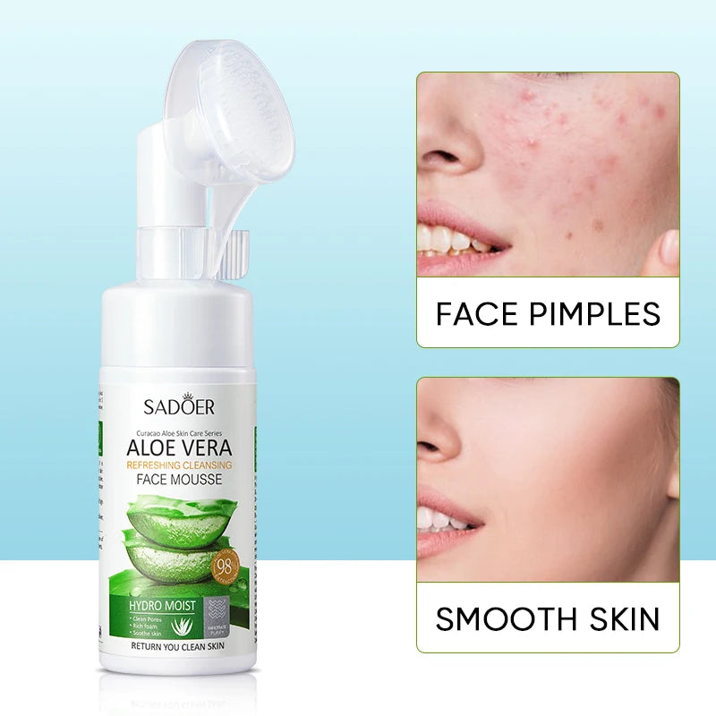 SADOER New Rich Foam Refreshing Natural Aloe Extract Deep Cleansing Mousse Wholesale Skin Care Face Cleanser