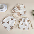Ins Drawstring Storage Bag 22*16 CM  Muslin Cotton Drawstring Bag Cute Printing Drawstring Gift Bag