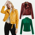 Women Motorcycle Cropped Jackets Faux Leather Biker Short Blazer PU Belted Zip up Streetwear Waterproof Coat Moto Jacket
