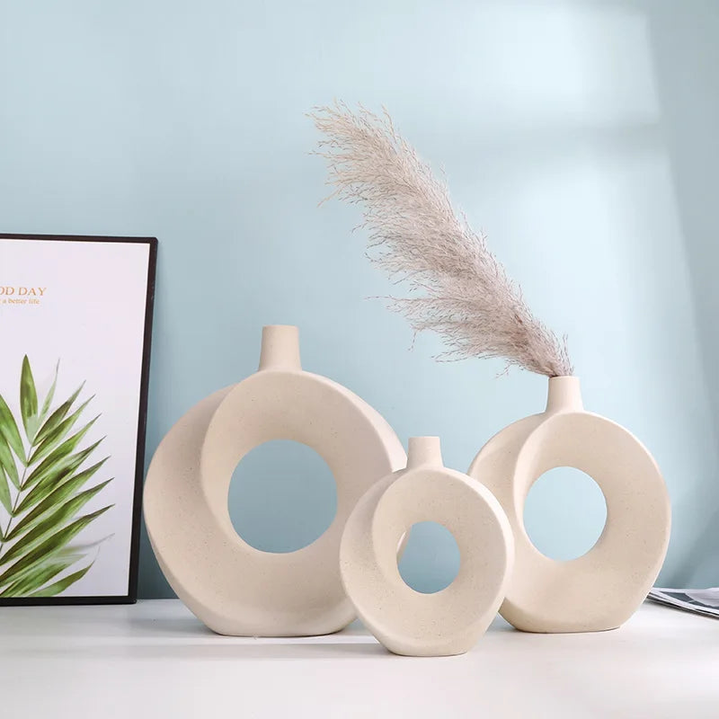 Modern Creative New Donut Ceramic Vase Living Room Flower Arrangement Decorative Ornaments Vase