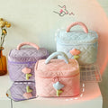 Korea Style Portable Corduroy Makeup Bag Large Capacity Female Cosmetic Pouch with Zipper Closure Cotton Toiletries Storage
